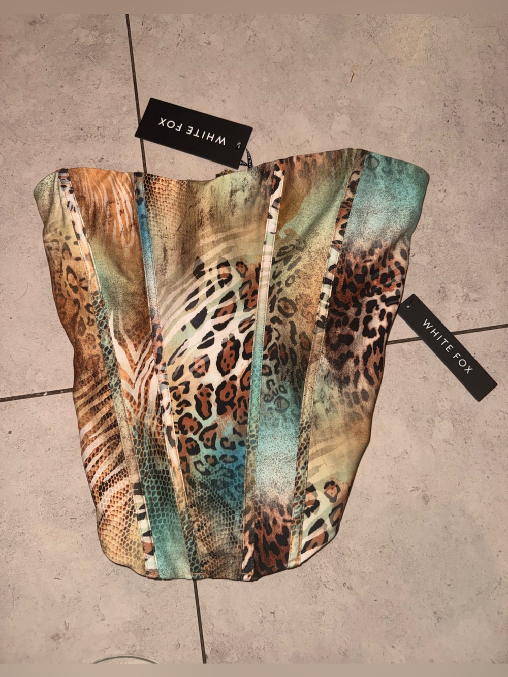 White fox Multicolor Animal Print Strapless Top